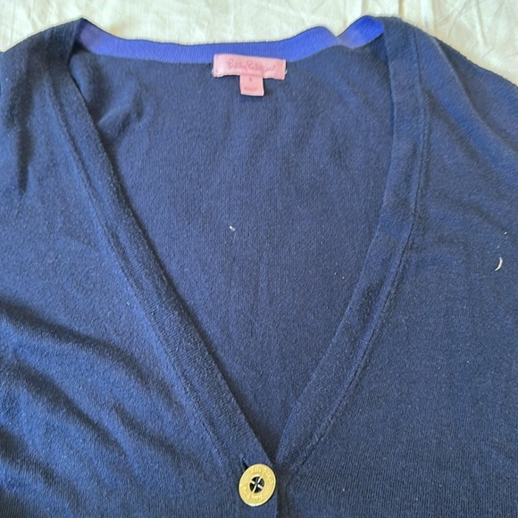 Lilly Pulitzer Womens Navy Blue Long Sleeves Button Front Cardigan Sweater Sz S - Picture 6 of 8